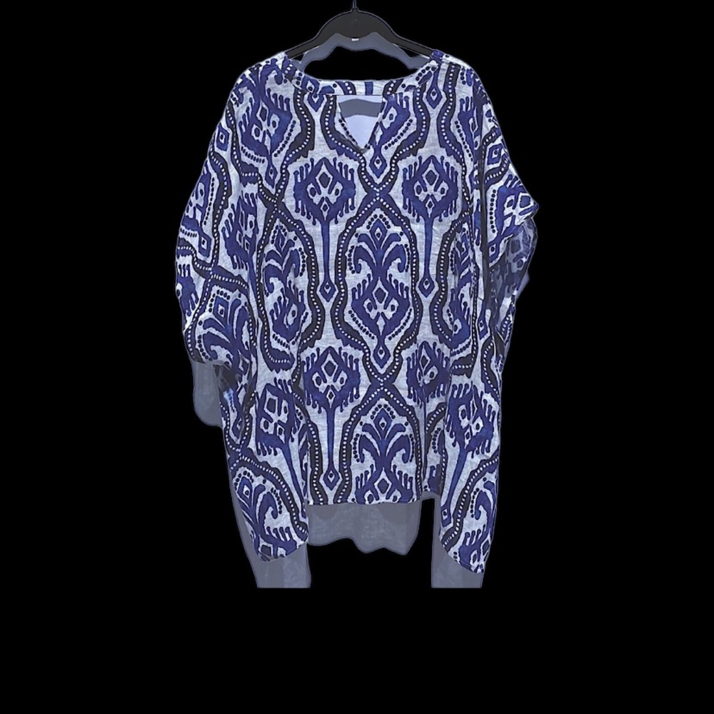 CHICO’S 100% Linen Ikat Print Poncho size M/L - Picture 3 of 4